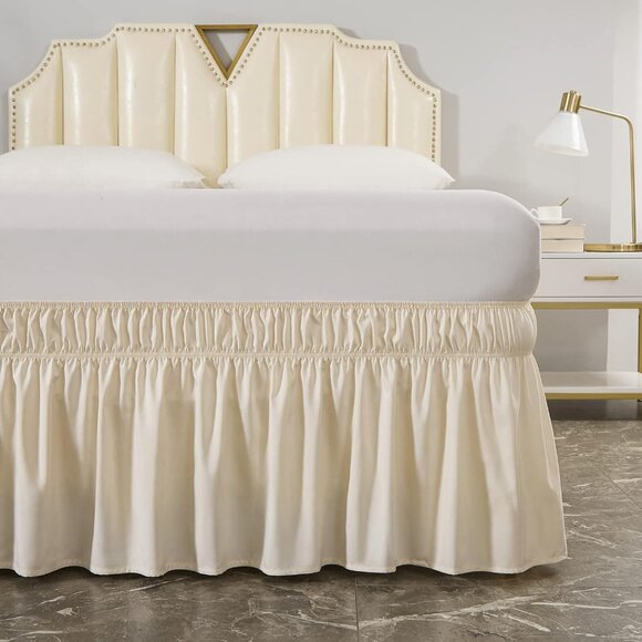 Wrap Around Bed Skirt Three Fabric Sides Elastic Dust Ruffled 16 Inch Tailored D - Picture 2 of 6
